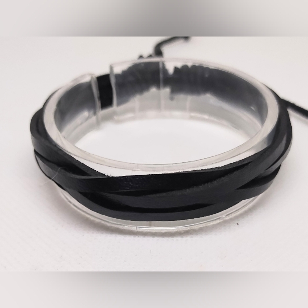 Men's Bracelet Leather Layered Black NEW f38‎